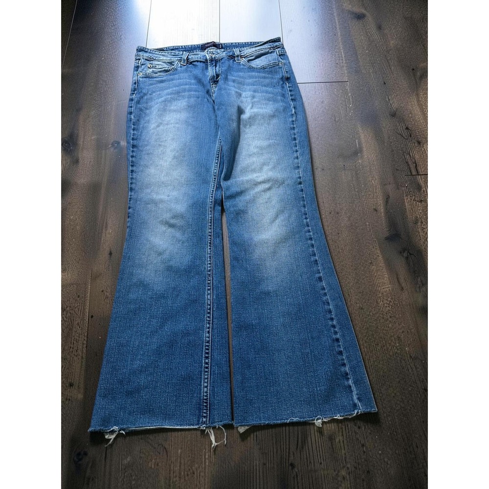 Levis Superlow 518 Jeans Womens 11 Medium Blue Flare Raw Hem Low Rise